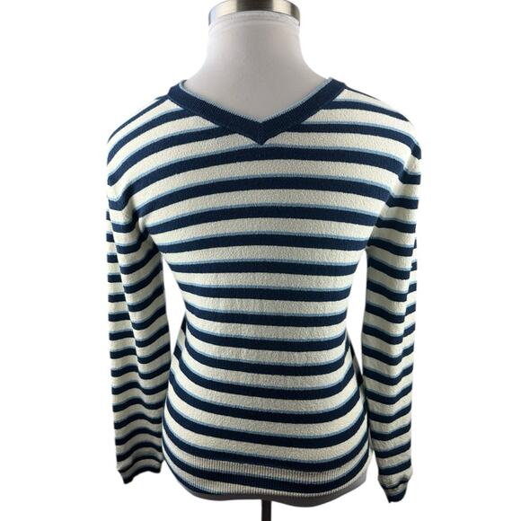 *Damaged* Veronica Beard Herbie Slit Neck Striped V-Neck Sweater Medium Flawed* - Picture 3 of 16